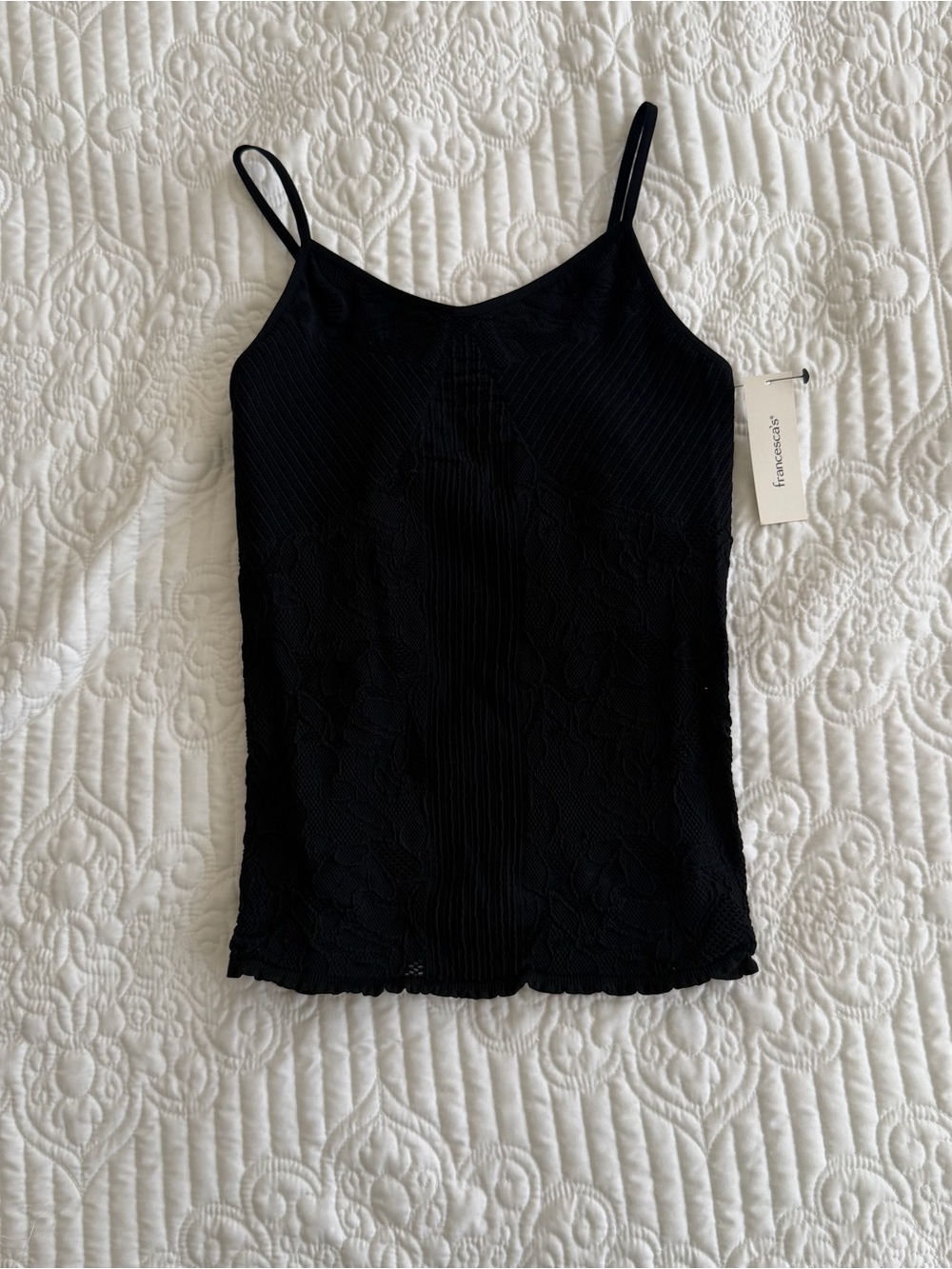 Francesca's mi ami Black Seamless Crochet Cami Tank Top NWT Size Large